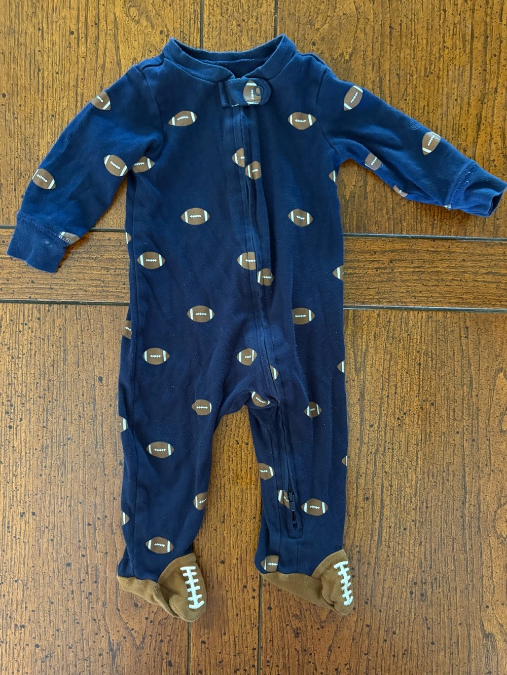 Carter’s Navy Football Print Baby One-Piece Footed Pajama, Baby Boy, 6 month